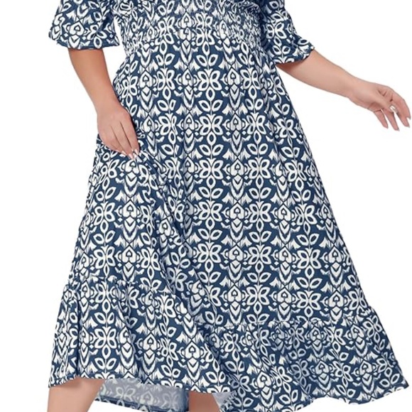 Agnes Orinda V Neck Bell Sleeve Ruffled Hem Boho ALine Long Dress 1X - Picture 2 of 9